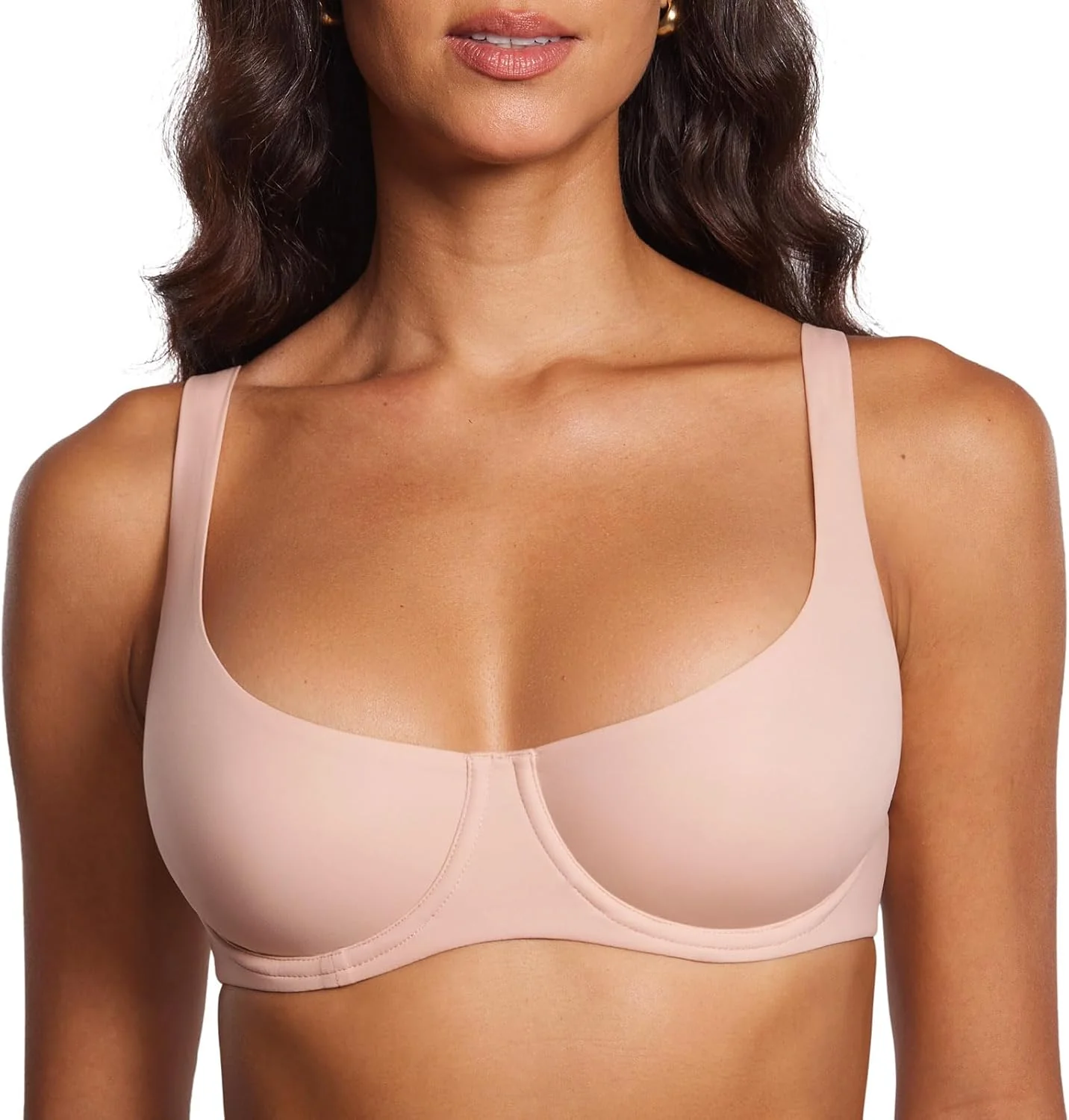 Women's Unlined Balconette Bra Underwire Supportive Plus Size Smooth Scoop Neck - Image 23